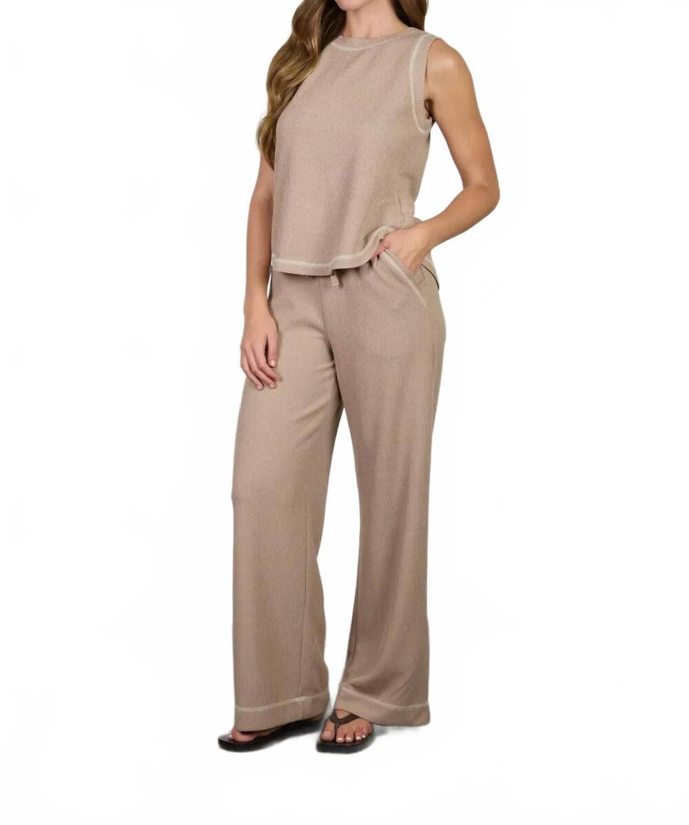 NEW BLU PEPPER back button detail sleeveless ribbed top and drawstring lounge se
